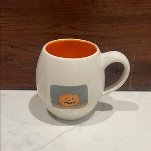 🔥‼️Rae Dunn White Mug with Orange Interior and Pumpkin Motif‼️🔥